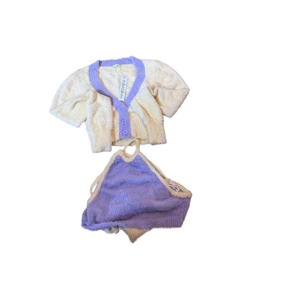 NWT For Love and Lemons Shelia and Maureen Cropped Sweater Yellow Purple Set S - Picture 10 of 14